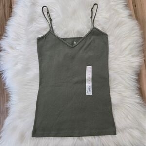 Women's Olive Green Favorite V-neck Cami Spaghetti Strap Top Size Small